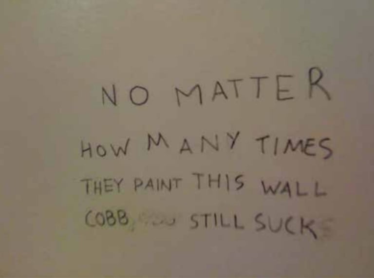 Cobb Wall at Lovett College affirming Cobb sucks