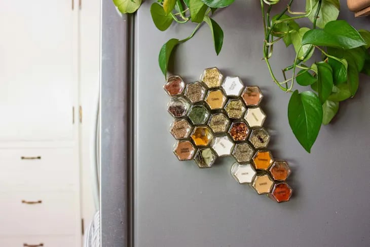 best magnetic spice jars for refrigerator showing strong magnets in small kitchen