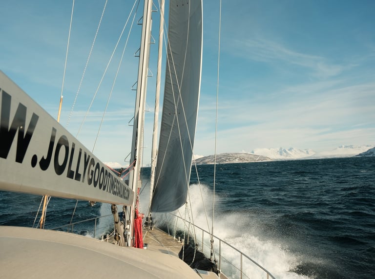 Sailing in open water along the Lofoten coast