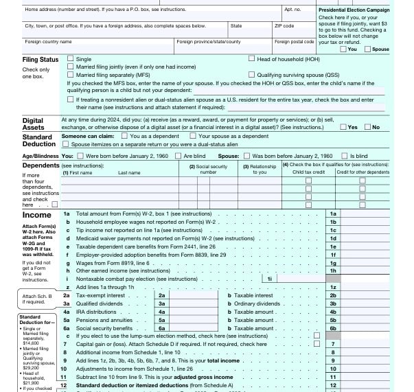 a form 1040 tax form with a tax form