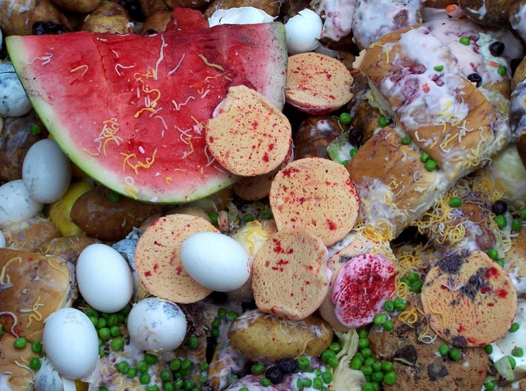 Watermlon, eggs, cookies, compost