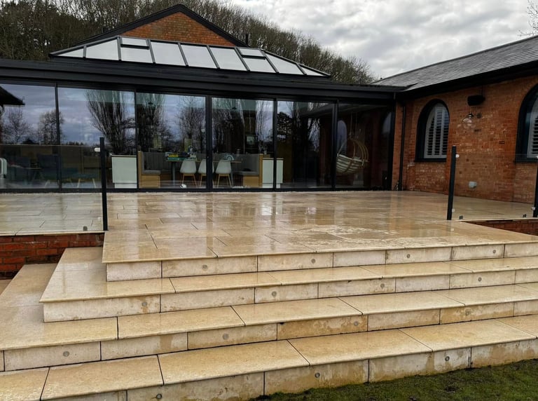 Modern patio installation in Worcester by B R Building and Landscapes