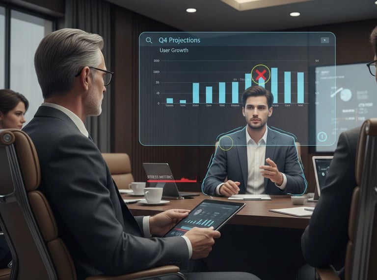 Investor noticing subtle red flags in founder presentation during startup pitch.