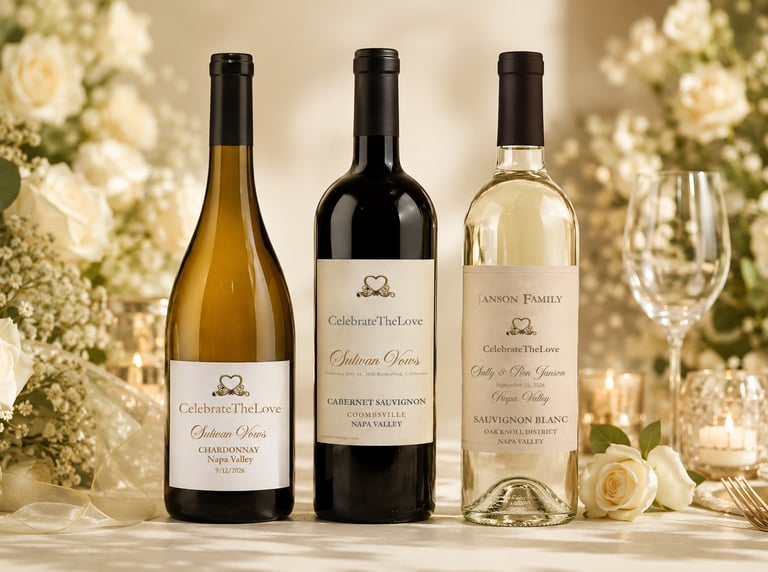 Custom wedding wine labels created for Napa Valley weddings