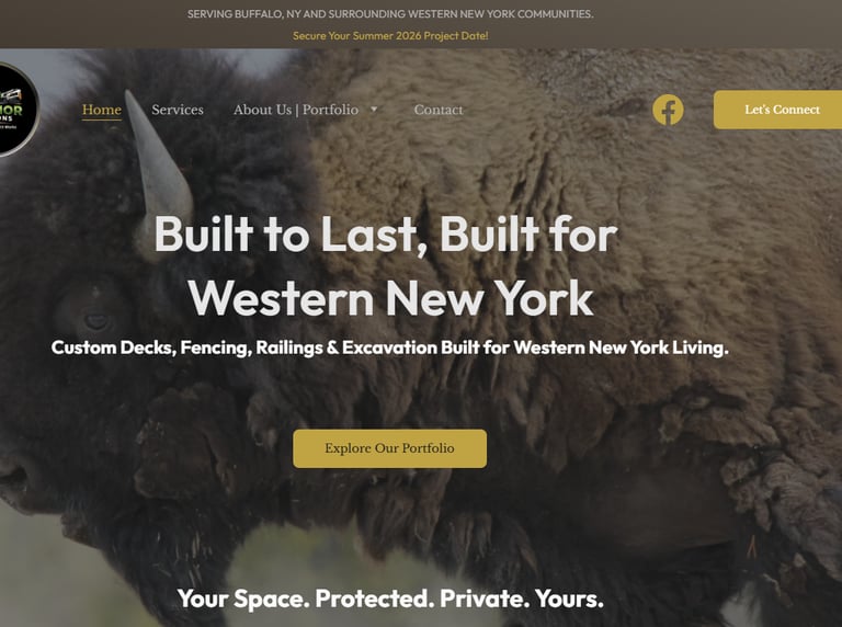 Website design for Exterior Solutions of WNY showing contractor homepage for decks, fencing, railing