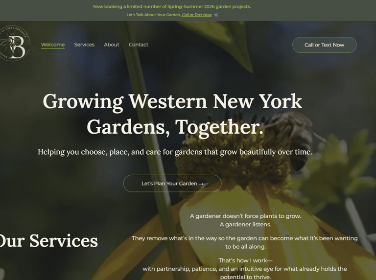 Rustline-built website for Beasley Gardens displayed on desktop and mobile highlighting garden desig