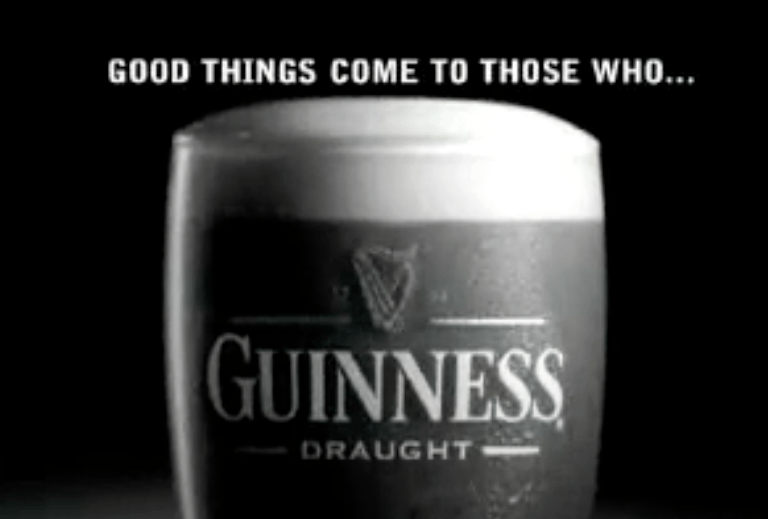 Guinness advert with the heading above the pint good things come to those who...