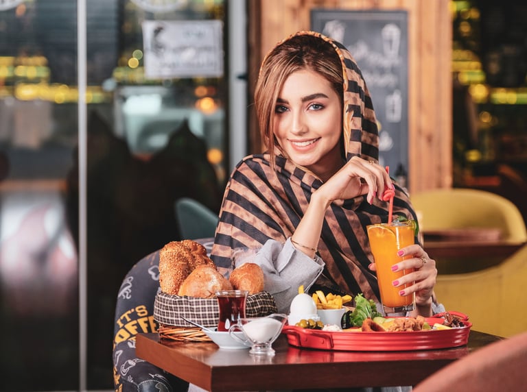 a woman in a scarf and scarf wrapped around her neck