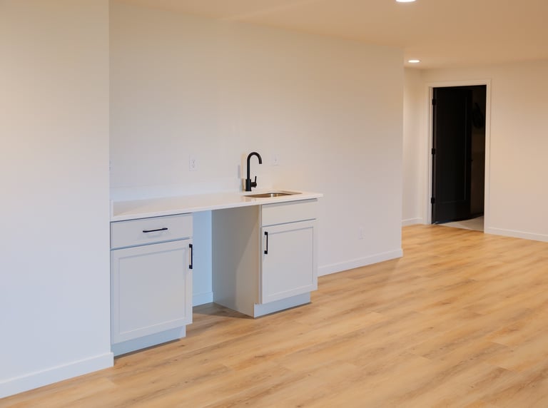 white bar area cabinets