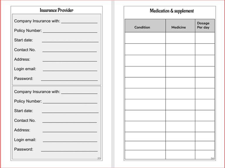 Health Journal Page - Insurance and Medication