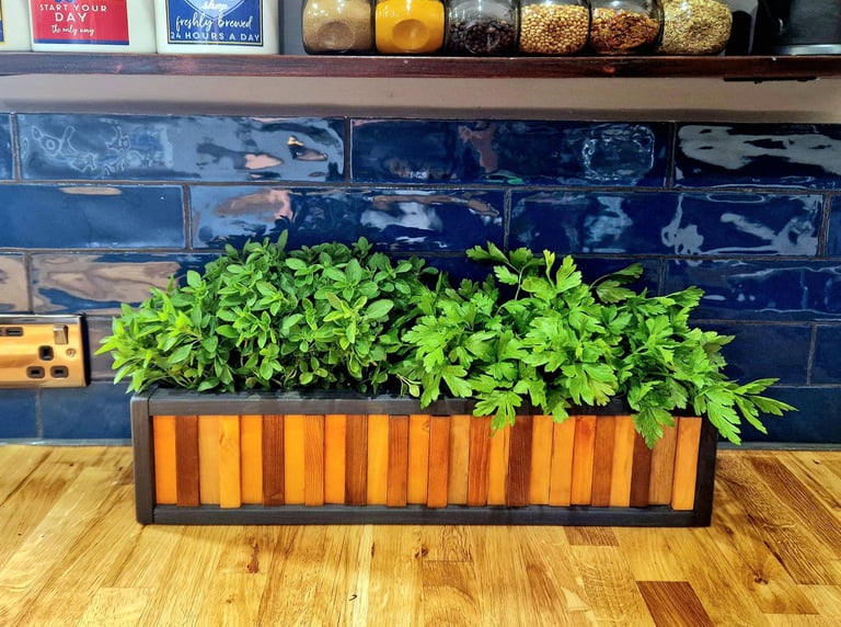 wooden planter herb box handmade from solid wood