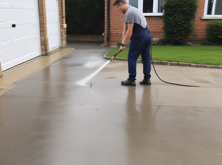 man pressure washing 