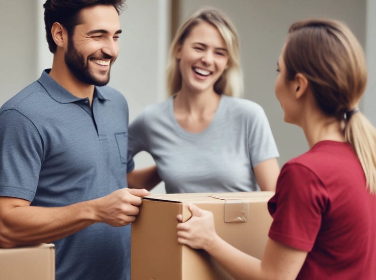 Woman happily receiving a gift from man