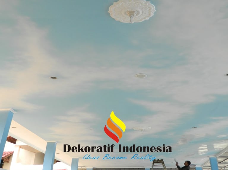 Jasa Cat Motif Awan Plafon Mall  