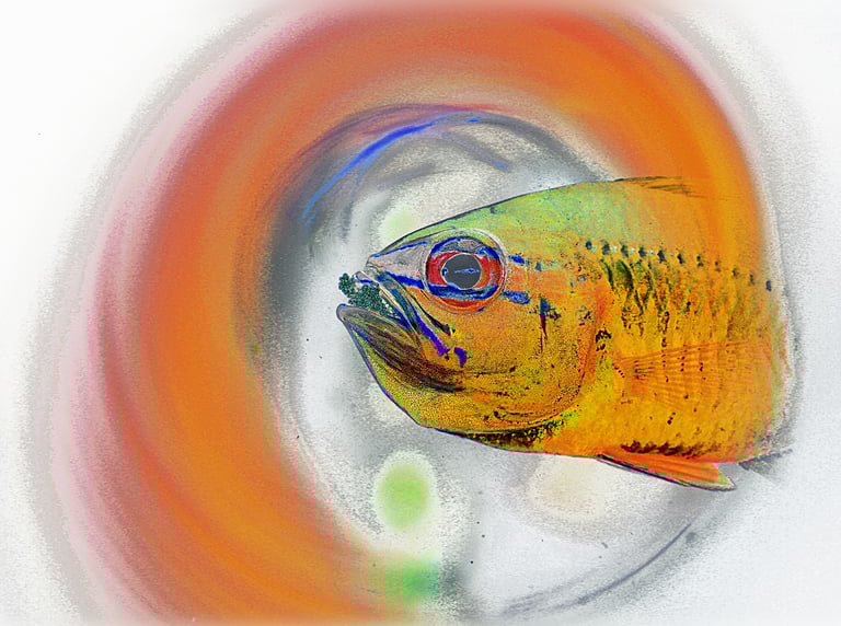 a fish in a bowl with a colorful fish