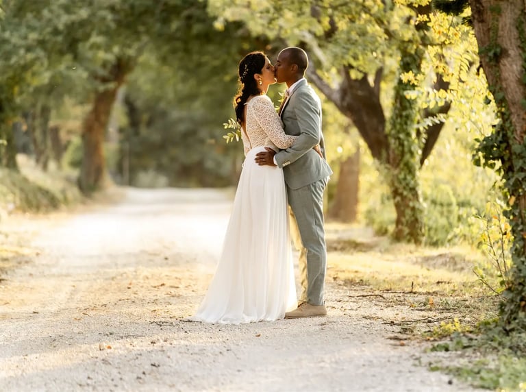 Editorial fine art photo of newlyweds kissing — Bonjour Mrs Bride, South of France