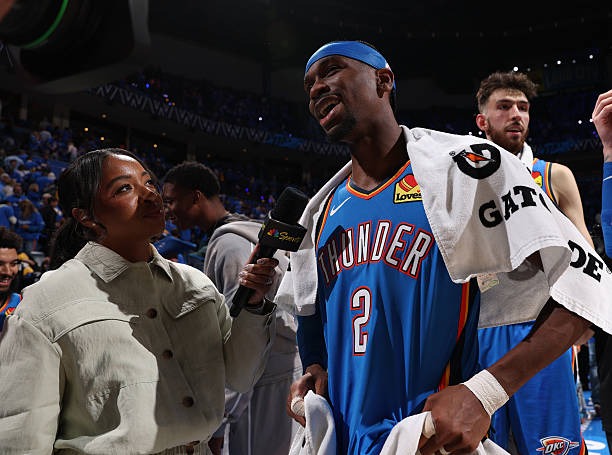  Shai Gilgeous-Alexander following the Thunder victory in game 1 against the Lakers (May 5, 2026)