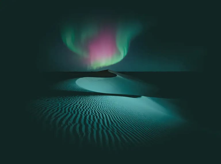 Aurora Borealis lighting the desert