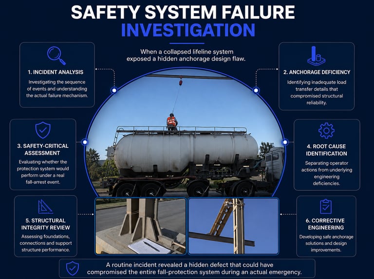 Engineering investigation of a safety system failure revealing a hidden anchorage design defect