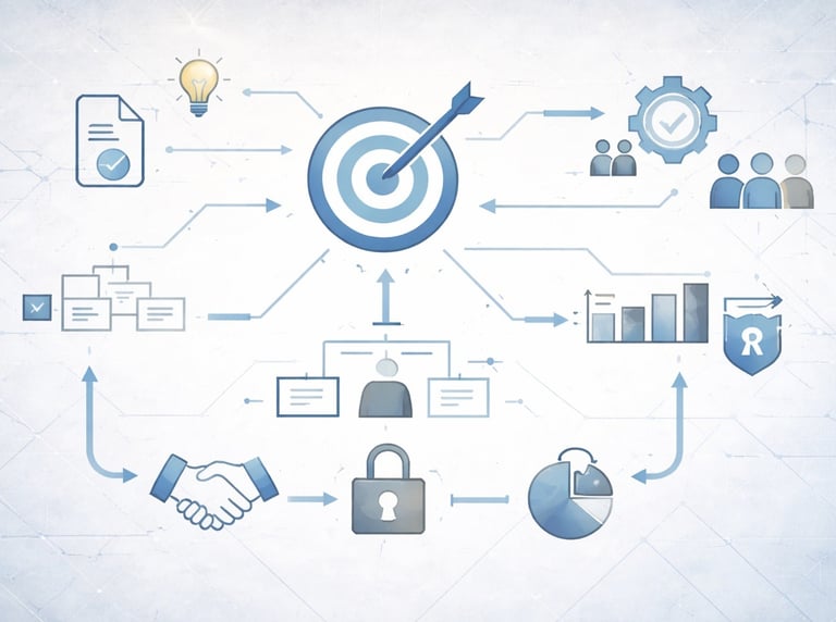 Visual representation of ACCELFORM's guiding principles and how we work with clients