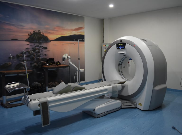 a large CT Scanner machine in a hospital room at wellness retreat in Mexico