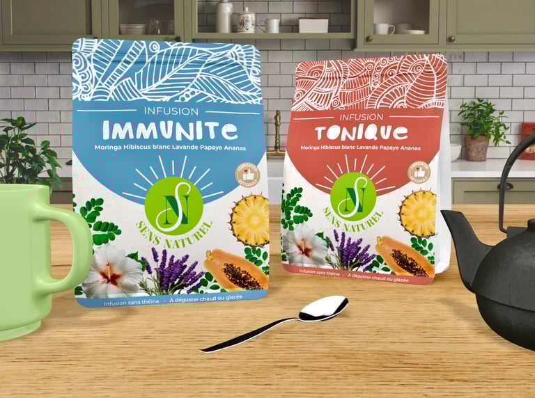Packagings vue de face sachets infusions sens naturel