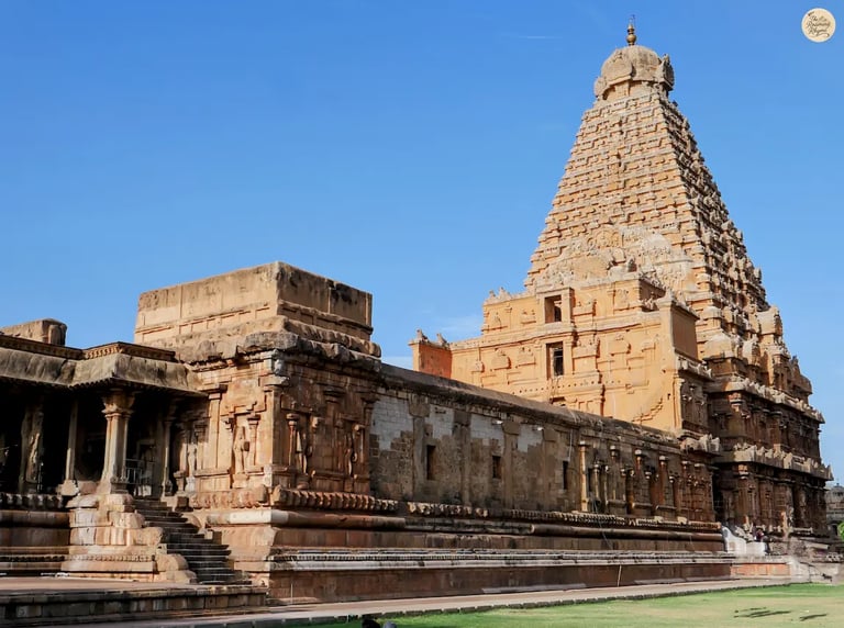 Full-frame view of Brihadeeswara Temple complex in Thanjavur, Tamil Nadu