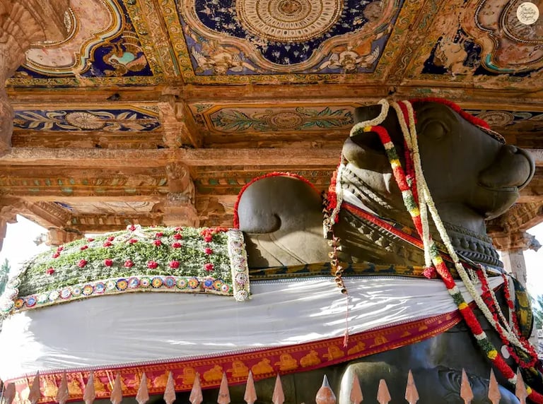 Gigantic monolithic Nandi statue at Brihadeeswara Temple, Thanjavur