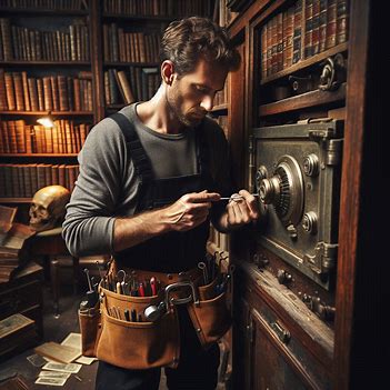 un serrurier ouvre un coffre fort avec ses outils
