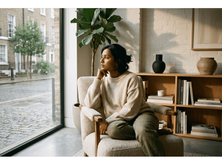 Person sitting by sunny window, representing individual therapy with Mita.