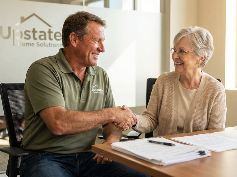 An image of the Upstate Home Solutions team closing on a property with a home seller