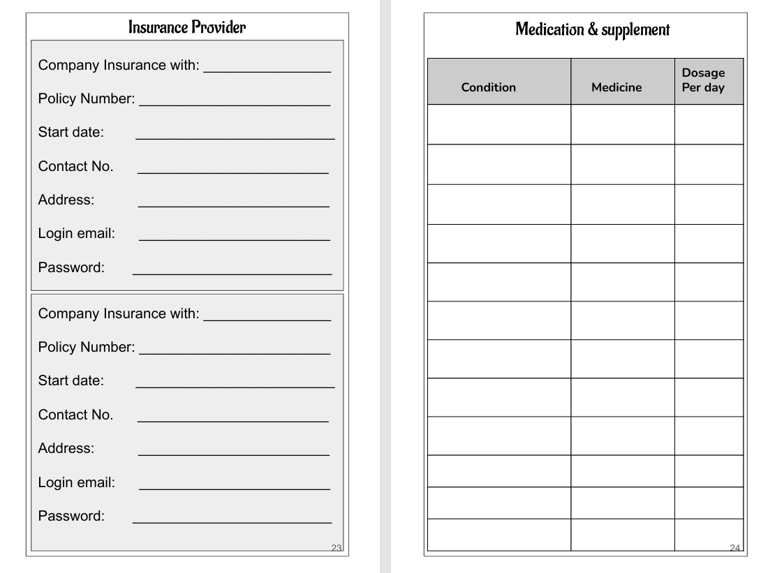 Health Journal Page - Insurance and Medication