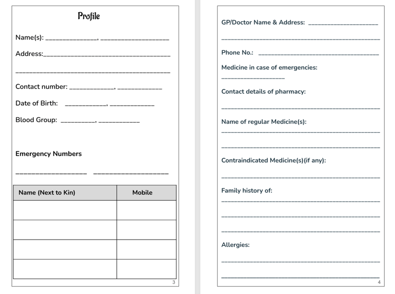 Health journal page - Profile