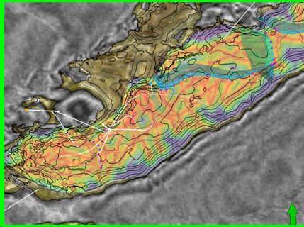 seismic volume with mapped attributes flts.