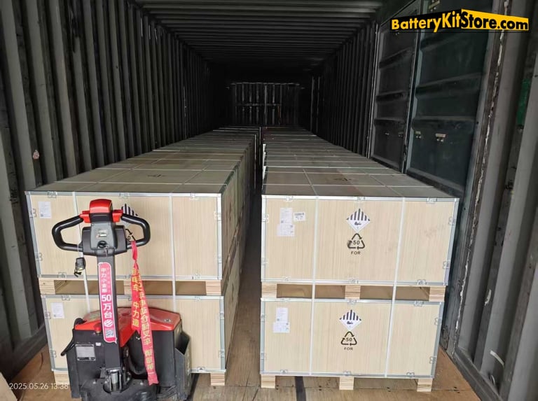 pallets of batteries loaded in a container