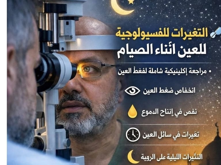 الخلاصة العلمية التغيرات الفسيولوجية للعين أثناء الصيام عادةً ما تكون طفيفة في المرضى المستقرين. ال