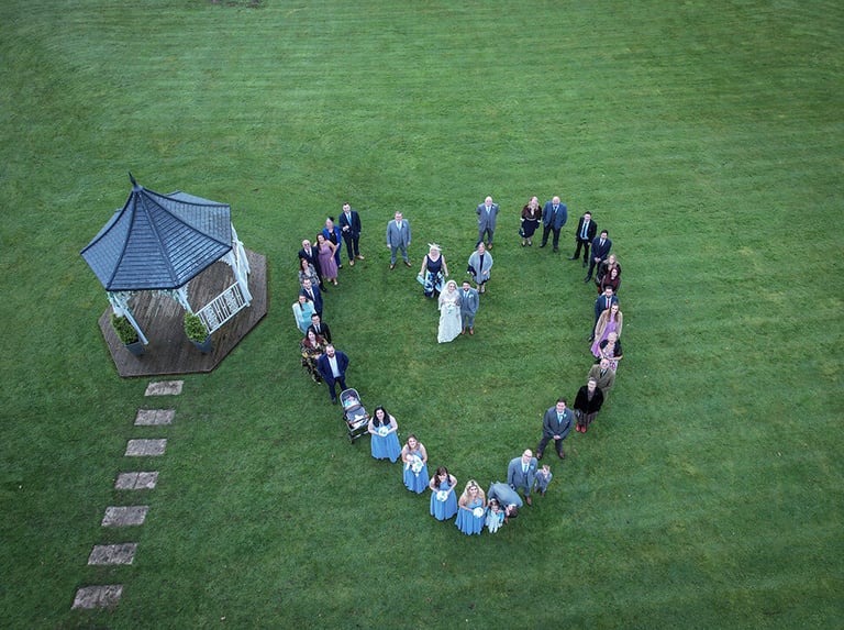 Wedding heart shape taken with drone