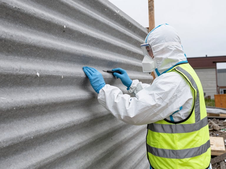 A middle-aged person with glasses and long hair is wearing a dust mask and a sleeveless, dusty shirt. They have a rugged appearance and are standing outdoors, likely engaged in some form of manual labor. The background includes trees and a road.