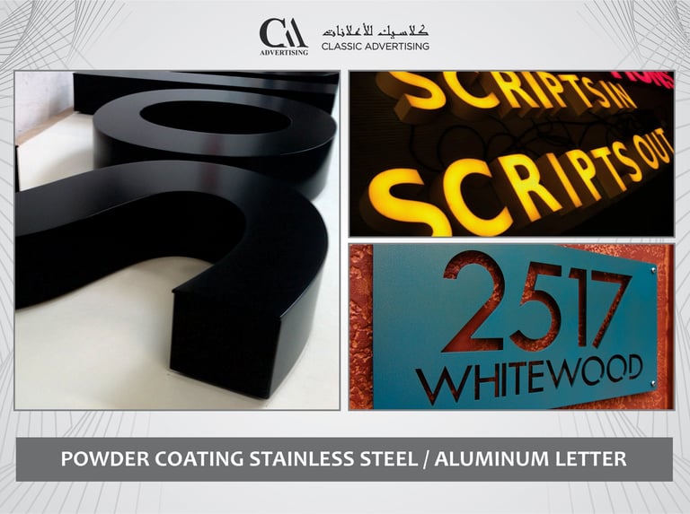 powder coating stainless steel and Aluminum letters