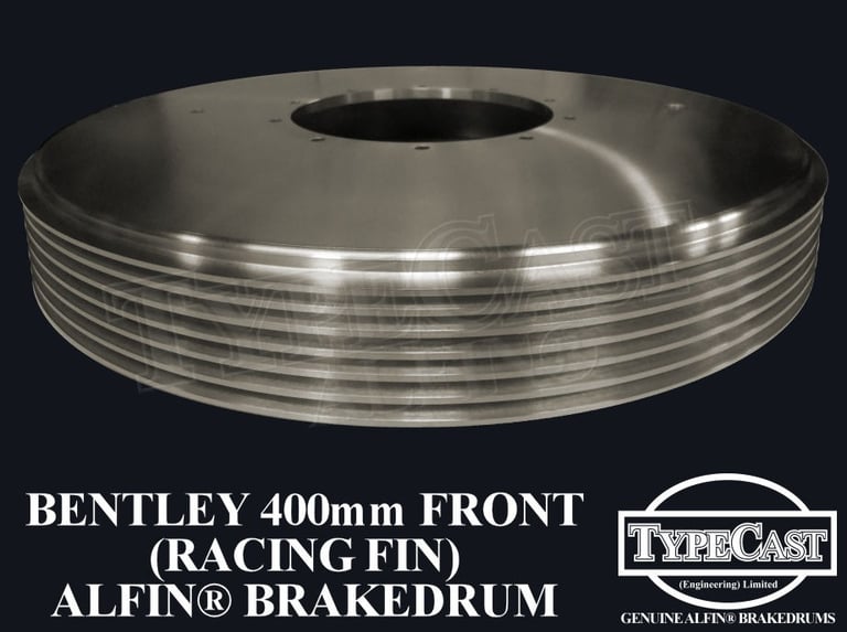 Typecast Bentley 400m front (Racing fin) aluminium cast iron Alfin brake drum for vintage classic road and race cars
