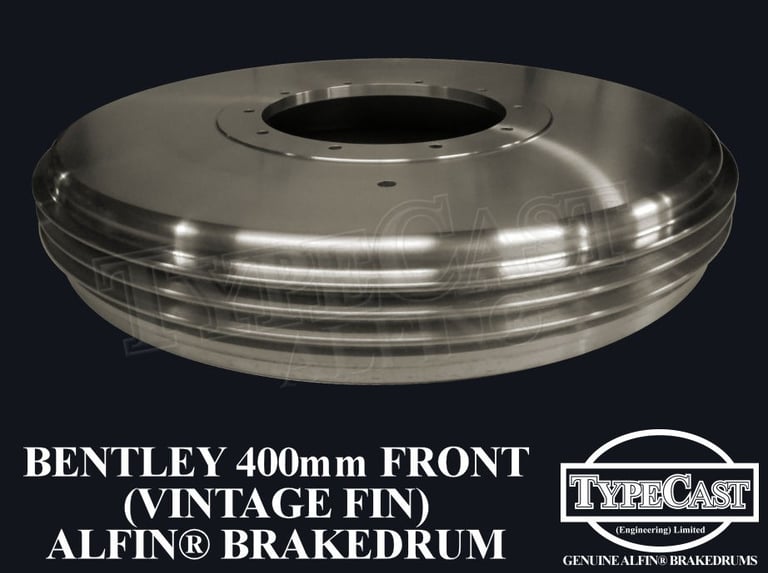 Typecast Bentley 400mm front (Vintage fin) aluminium cast iron Alfin brake drum for vintage classic road and race cars
