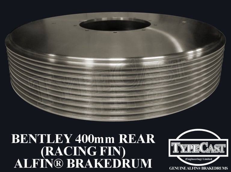 Typecast Bentley 400m rear (Racing fin) aluminium cast iron Alfin brake drum for vintage classic road and race cars