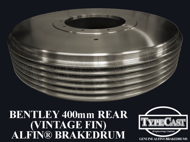 Typecast Bentley 400mm rear (Vintage fin) aluminium cast iron Alfin brake drum for vintage classic road and race cars