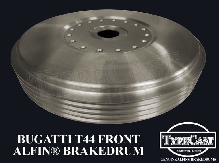 Typecast Bugatti T44 front aluminium cast iron Alfin brake drum for vintage classic road and race cars