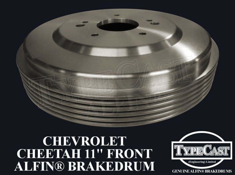 Typecast Chevrolet Cheetah 11" front aluminium cast iron Alfin brake drum for vintage classic road and race cars
