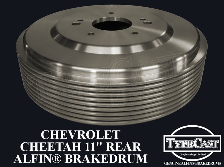 Typecast Chevrolet Cheetah 11" rear aluminium cast iron Alfin brake drum for vintage classic road and race cars