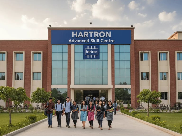 Students walking outside HARTRON Advanced Skill Centre building