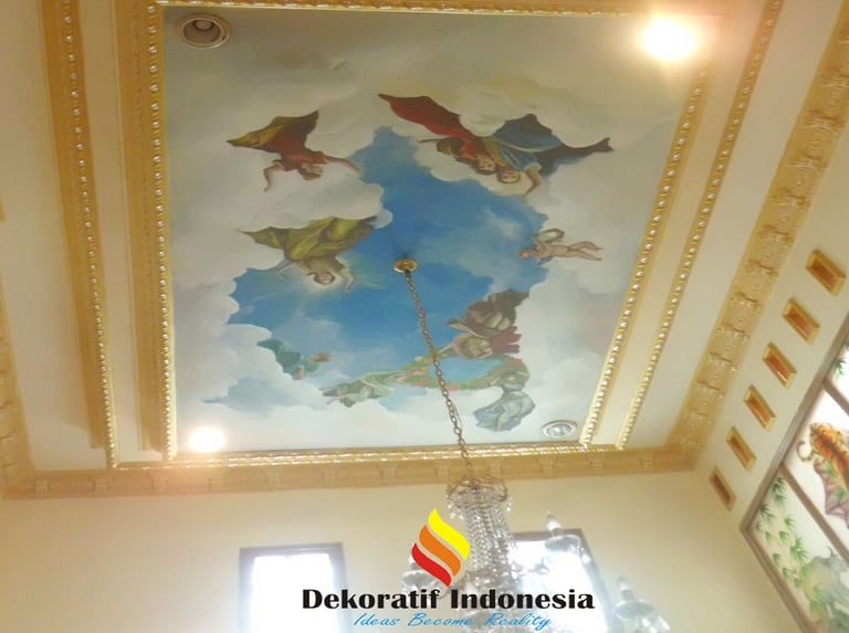 Jasa Cat Motif Awan Plafon Villa