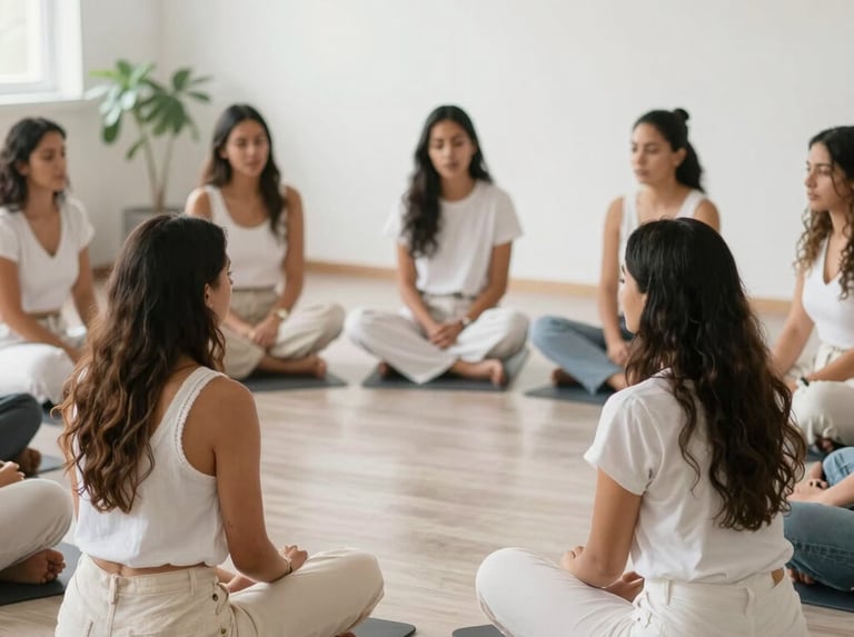 Mujeres reunidas en un taller emocional buscando encontrar equilibrio y buena energía en su vida