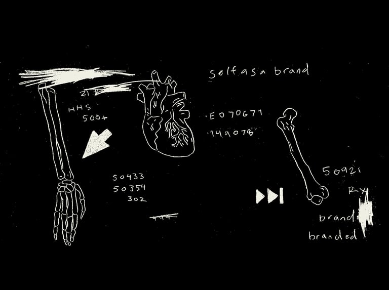 black and white digital art of the human anatomy, computer codes a computer mouse and branding